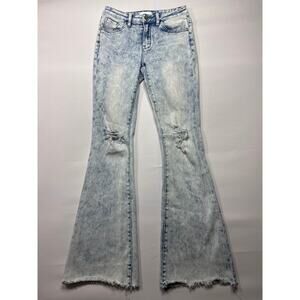 Petra 153 Women's Distressed Flare Leg Blue Stretch Jeans - Size 7/27 (26x32)